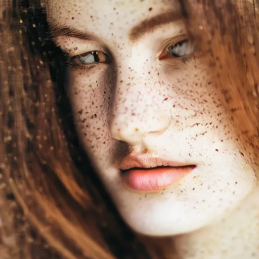 Prompt: beautiful young woman face with light freckles artist sketch closeup photograph