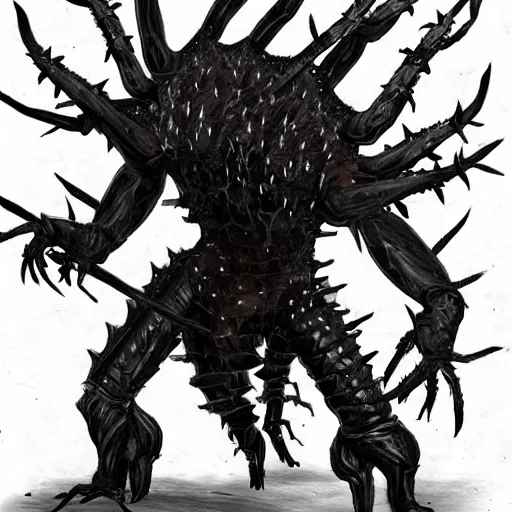 Prompt: concept art of a dark souls boss, six arms undead riding a spider;dark fantasy