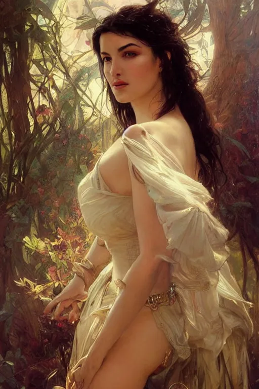 Prompt: young Monica Bellucci portrait, fantasy, elegant, intricate, cinematic lighting, by Stanley Artgerm Lau, greg rutkowski, thomas kindkade, alphonse mucha, loish, norman Rockwell