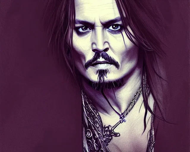 Prompt: pen sketch of johnny depp, deep focus, d & d, fantasy, intricate, elegant, highly detailed, digital painting, artstation, concept art, matte, sharp focus, illustration, hearthstone, art by artgerm and greg rutkowski and alphonse mucha