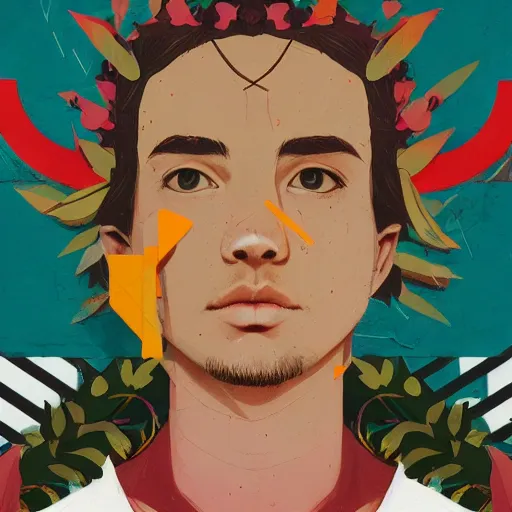 Prompt: Supreme x Laurel wreath crown Profile Picture by Sachin Teng, asymmetrical, Organic Painting , Matte Painting, geometric shapes, hard edges, graffiti, street art,:2 by Sachin Teng:4