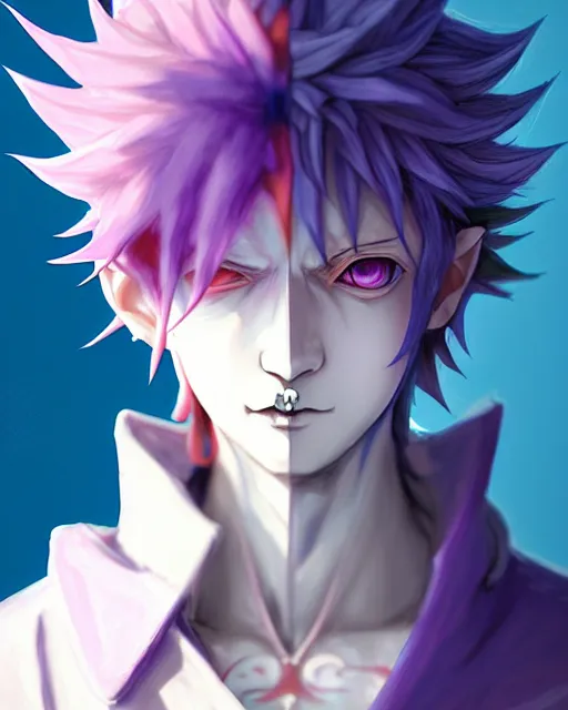 Image similar to extremely attractive soft feminine male as a jester anime character screenshot, nagito komaeda and hisoka jester, anime feminine male fool, intricate, sharp focus, illustration, highly detailed, digital painting, cell shaded, concept art, matte, art by ilya kuvshinov and kyoto animation and wlop, ruan jia, greg rutkowski, studio quality