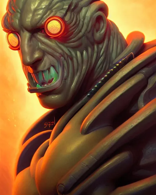 Image similar to sigma from overwatch, character portrait, portrait, close up, highly detailed, intricate detail, amazing detail, sharp focus, vintage fantasy art, vintage sci - fi art, radiant light, caustics, by boris vallejo