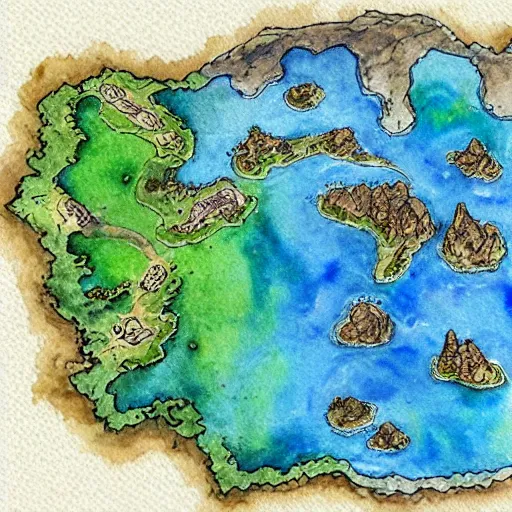 Image similar to D&D style fantasy map design, watercolour