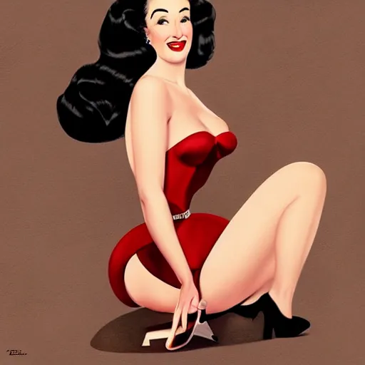 Prompt: a retro pinup illustration of dita von teese in the style of alberto vargas and in the style of gil elvgren and in the style of anna dittmann.