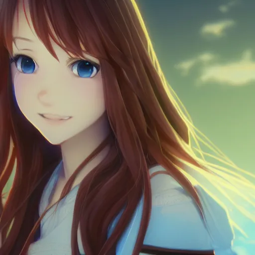 Image similar to beautiful young yuuki asuna, full body, long wavy hair, sky blue eyes, character portrait in the style of thomas river and yusuke murata, cinematic lighting, hyperdetailed, 8 k realistic, symmetrical, global illumination, radiant light, cryengine, dof, trending on artstation, digital art