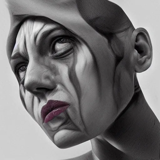Prompt: a two people's face fusing together!!!!!!, fusing human faces, charcoal drawing by richard mortensen, matte drawing, hyper realism, zbrush, mannerism