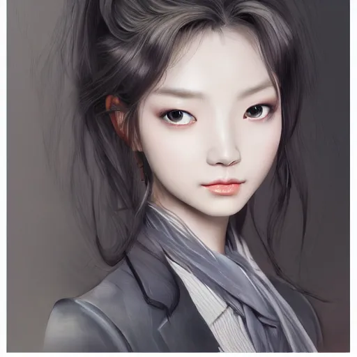 Image similar to dynamic composition, motion, ultra-detailed, incredibly detailed, a lot of details, amazing fine details and brush strokes, colorful and grayish palette, smooth, HD semirealistic anime CG concept art digital painting, watercolor oil painting of a young office lady, by a Chinese artist at ArtStation, by Huang Guangjian, Fenghua Zhong, Ruan Jia, Xin Jin and Wei Chang. Realistic artwork of a Chinese videogame, gradients, gentle an harmonic grayish colors.