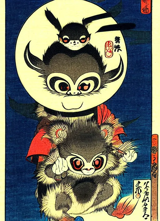 Image similar to gizmo the mogwai as a yokai illustrated by kawanabe kyosai and toriyama sekien