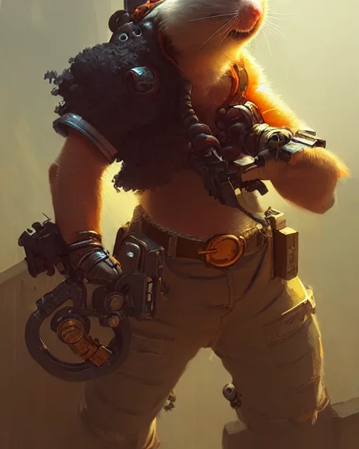 Prompt: wrecking ball the hamster overwatch, character portrait, concept art, intricate details, highly detailed by greg rutkowski, michael whelan and gustave dore