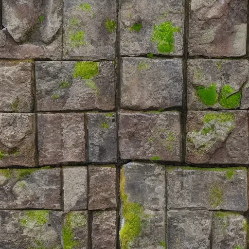 Image similar to a painterly stylized stone cladding with moss in the cracks texture