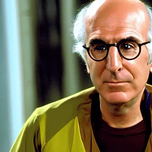 Prompt: larry david on the bridge, not sure what to do, still from star trek voyager