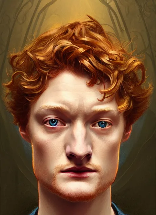 Image similar to portrait of james acaster, d & d, fantasy, intricate, elegant, highly detailed, digital painting, artstation, concept art, smooth, sharp focus, illustration, art by artgerm and greg rutkowski and alphonse mucha