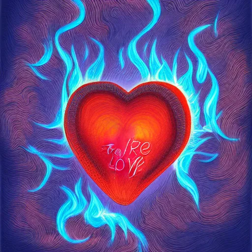 Image similar to fire of love, burning heart, digital painting, deviant art