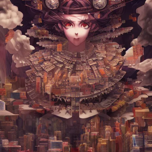 Image similar to Just living in the database as the madness of the system grows by Gigadō Ashiyuki, anime rendered in hyperdetailed Ultra HD, trending on ArtStation, luminous,