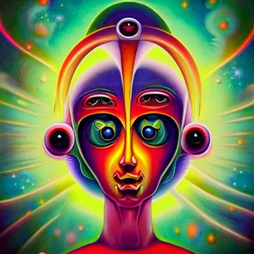 Image similar to psychedelic astronaut attaining enlightenment in the style of octavio ocampo naoto hattori, cg society, trending on artstation, award winning