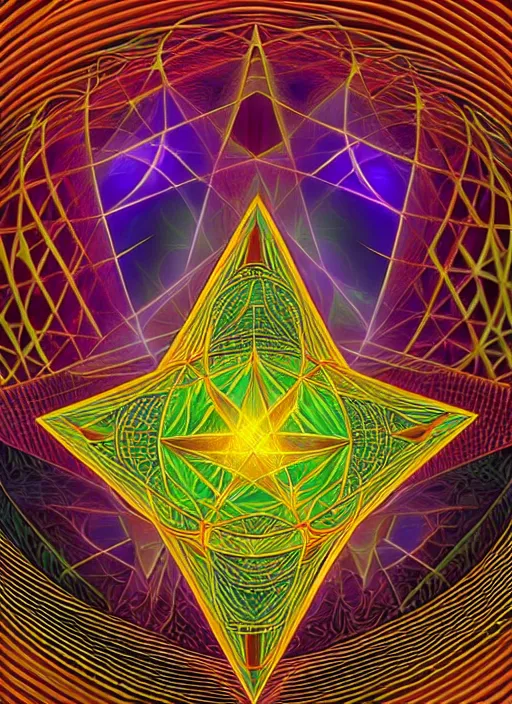 Prompt: star tetrahedron, psychedelic art, ray tracing, alex grey