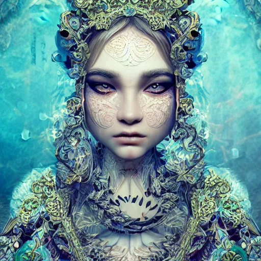 Image similar to wonderful princess of fractals and patterns, beautiful face, hyper detailed, background intricate and detailed, ornate 8 k gorgeous intricate detailed, octane render