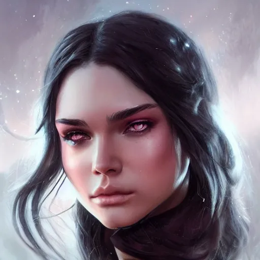 Image similar to kendal jenner, d & d, fantasy, portrait, highly detailed, digital painting, trending on artstation, concept art, sharp focus, illustration, art by artgerm and greg rutkowski and magali villeneuve