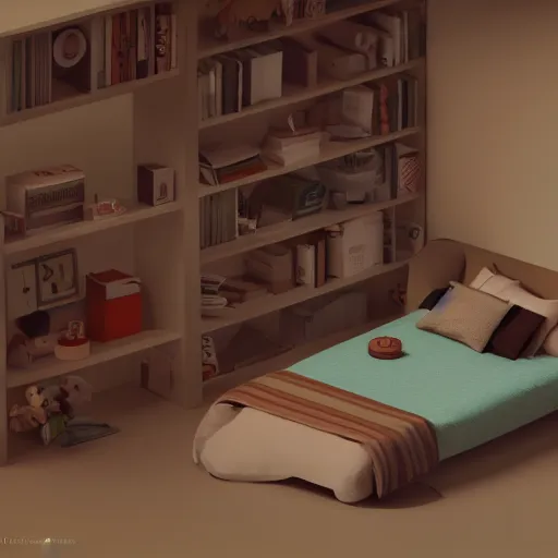 Image similar to a chubby cute room, 3 d illustration, isometric, 1 0 0 mm, octane render, studio lighting