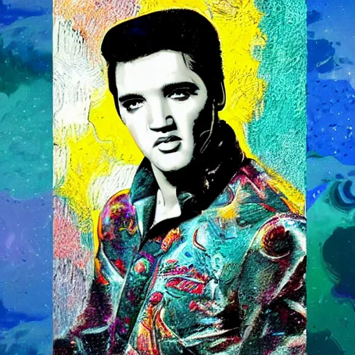 Prompt: an artistic portrait of elvis presley, dreamlike, romantic, high quality, studio photography, colorful, hero, heroic, beautiful, in the style of vincent van gogh