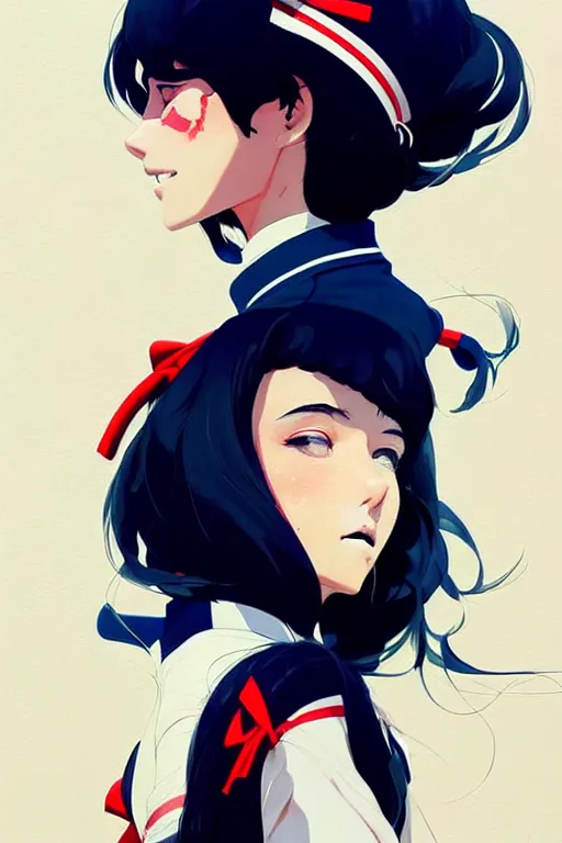 Image similar to a ultradetailed beautiful panting of a stylish woman wearing a sailor uniform, she has black hair, by conrad roset, greg rutkowski and makoto shinkai, trending on artstation