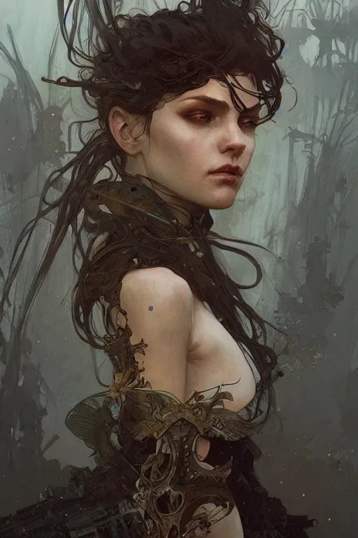 Image similar to A full portrait of a beautiful post apocalyptic offworld dream stealer, intricate, elegant, highly detailed, digital painting, artstation, concept art, smooth, sharp focus, illustration, art by Krenz Cushart and Artem Demura and alphonse mucha