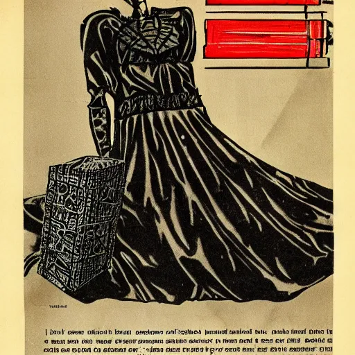 Image similar to vintage advertisement for a hellraiser themed nightgown, high resolution scan