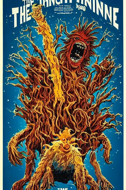 Image similar to the thing 1 9 8 2 movie poster with intricate detail and monsters from the movie