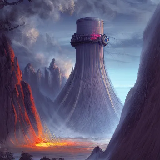 Prompt: a fantasy elven nuclear power plant with steam. award winning digital art, trending on artstation