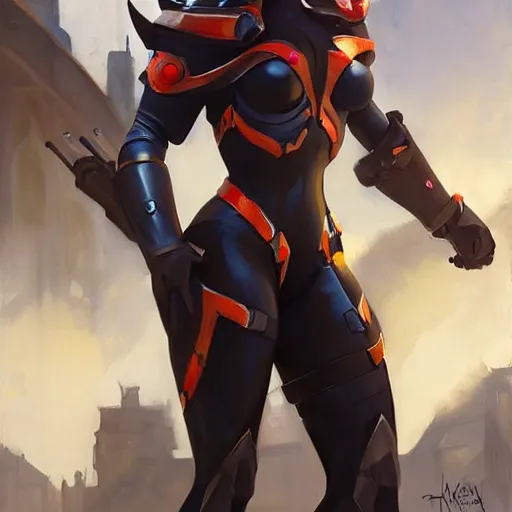 Image similar to greg manchess portrait painting of an armored dark female iron spiderman as overwatch character, medium shot, asymmetrical, profile picture, organic painting, sunny day, matte painting, bold shapes, hard edges, street art, trending on artstation, by huang guangjian, gil elvgren, ruan jia, greg rutkowski, gaston bussiere