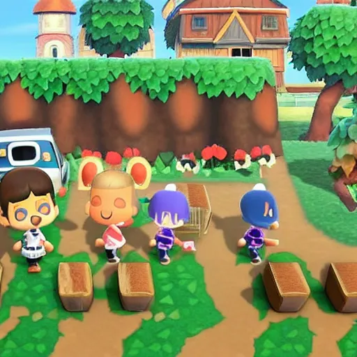 Image similar to village from animal crossing going on a shooting rampage