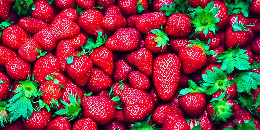 Image similar to a product picture of hundreds of strawberries, photographic filter, unreal engine 5, realistic, hyperdetailed, 8 k, cinematic, volumetric lighting, very realistic effect, hd, hdr, 4 k, sharp focus, octane render, ultra detailed, high resolution, trending on artstation in the style of albert dros glowing rich colors powerful imagery