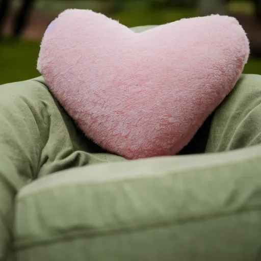 Image similar to A cute little kitten sits on the top of a plush heart-shaped pillow in the park, Canon EOS R3, f/1.4, ISO 200, 1/160s, 8K, RAW, unedited, symmetrical balance, in-frame