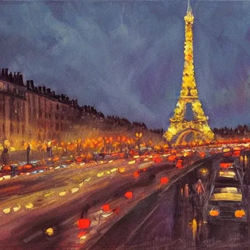 Image similar to paris at night in 1 9 5 6, painting, ultra detailed