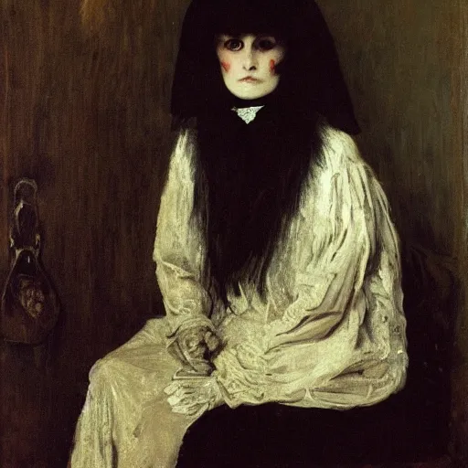 Prompt: portrait of death, by alfred stevens