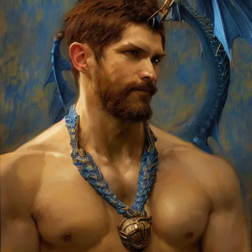 Prompt: a portrait of an anthromorphic blue dragon. highly detailed painting by gaston bussiere, craig mullins, j. c. leyendecker, furry