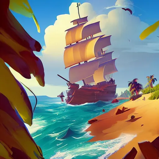 Image similar to painting treasure on sea of thieves game smooth median photoshop filter cutout vector, behance hd by jesper ejsing, by rhads, makoto shinkai and lois van baarle, ilya kuvshinov, rossdraws global illumination