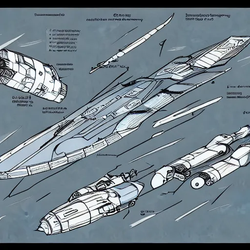 Image similar to sketches of fighting spaceship, full page, technical, detailed