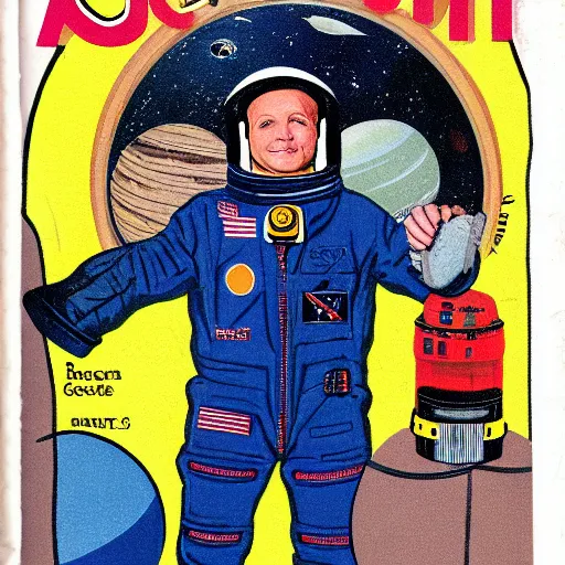 Prompt: astronaut full body portrait, Vintage Magazine Illustration