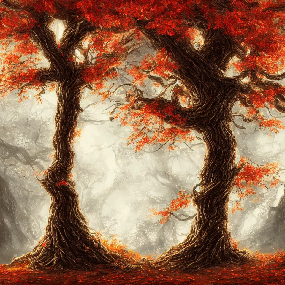 Image similar to tree,beautiful autumn, digital art, concept art, fantasy art, highly detailed, HD wallpaper, artstation, Deviantart, abeyance