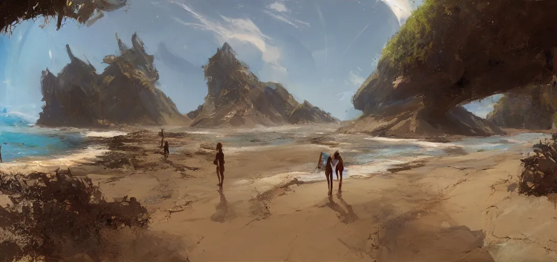 Image similar to a multiverse portal leading to a beautiful beach, craig mullins