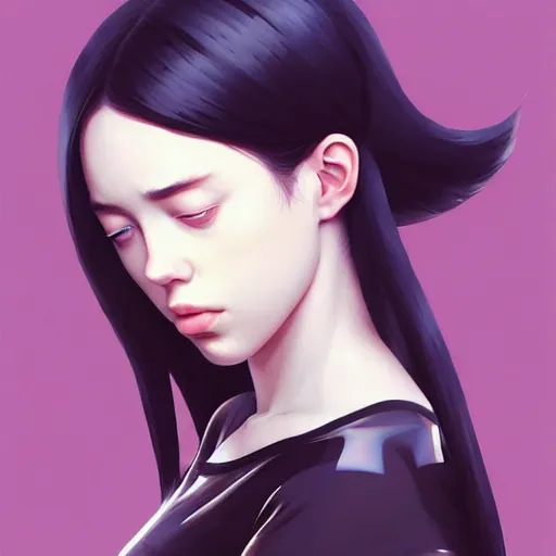 Image similar to a beautiful japanese billie eilish kat dennings alluring instagram model in elaborate latex tank top, by guweiz and wlop and ilya kuvshinov and artgerm and makoto shinkai and studio ghibli, symmetrical eyes, aesthetic, gorgeous, stunning, alluring, attractive, artstation, deviantart, pinterest, digital art