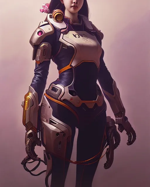 Prompt: jung ho - yeon as d. va from overwatch, character portrait, concept art, intricate details, highly detailed by greg rutkowski, michael whelan and gustave dore