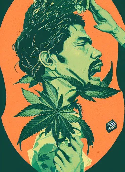 Image similar to profile picture by sachin teng x supreme, marijuana, organic painting, asymmetrical, green, marijuana smoke, matte paint, hard edges, energetic