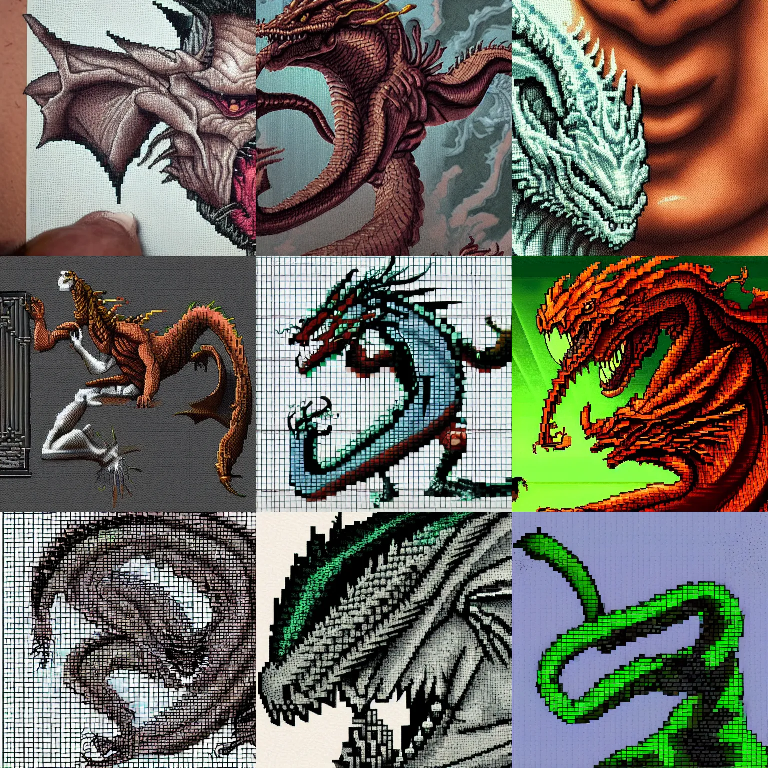 Prompt: close-up of a man transforming into a dragon, PixelArt, detailed