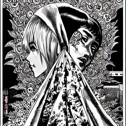 Prompt: ultrarealistic pop art poster from mangaka junji ito, intricate details, sharp details, perfect baroque like real project, symmetrical