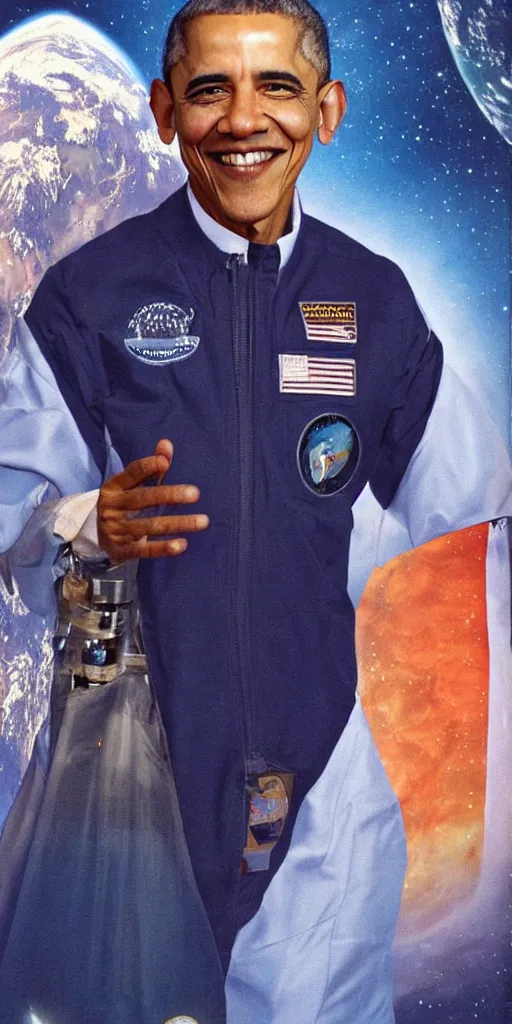 Prompt: beautiful photo of barrack obama in spacesuit