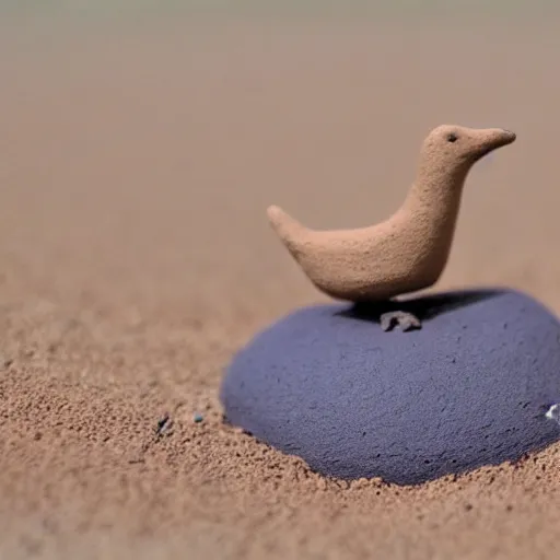 Image similar to claymation of bird in the desert, clay, beautiful close up