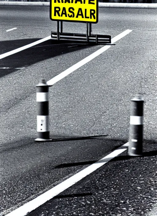 Prompt: a realistic photo of the road safety barrier, 1 9 9 0, photorealistic, reportage